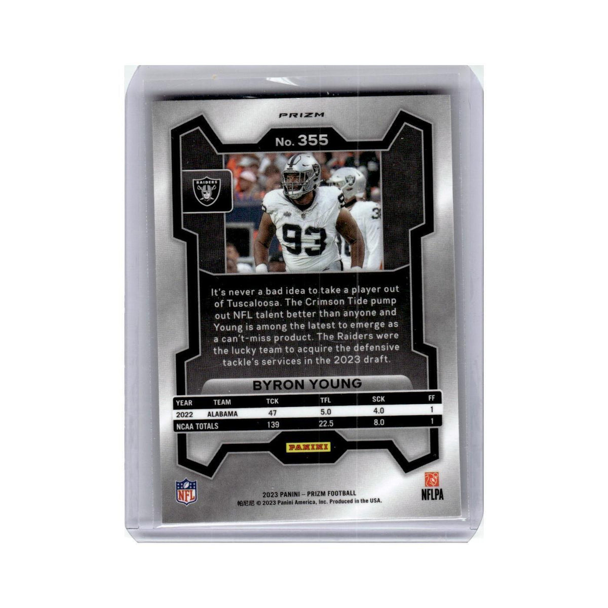 Byron Young Rookie 2023 Panini Prizm Orange Lazer #355 Las Vegas Raiders NM