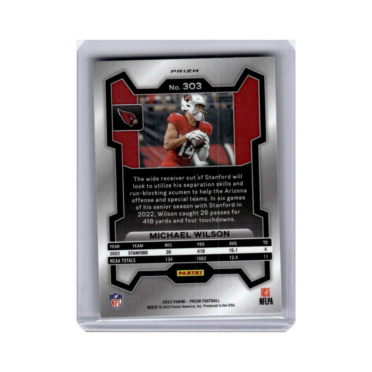 Michael Wilson Rookie 2023 Panini Prizm Silver #303 Arizona Cardinals NM