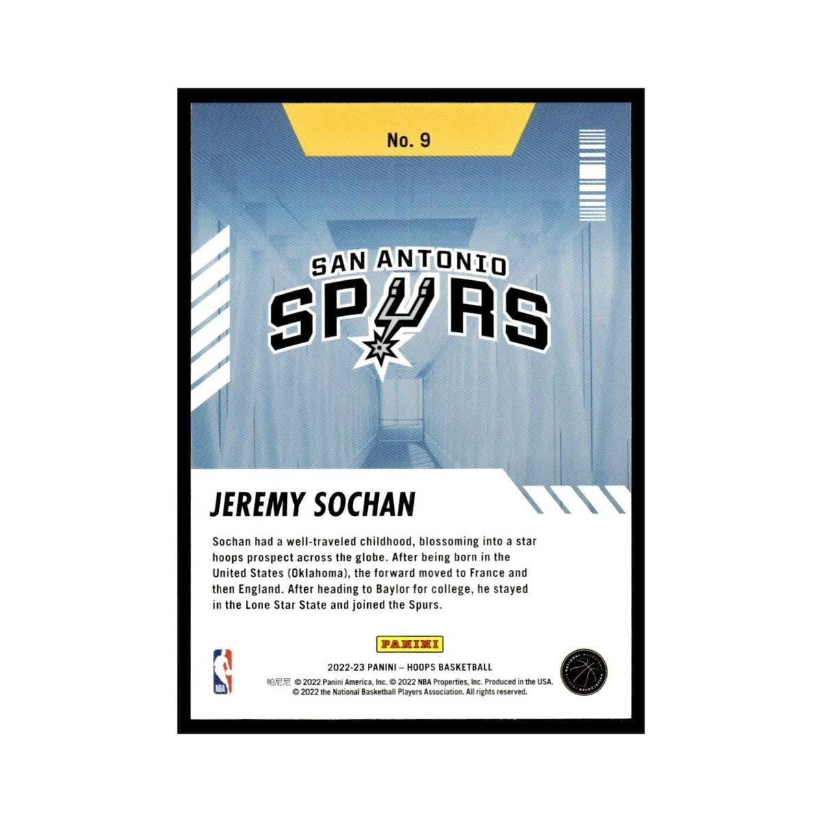 Jeremy Sochan 2022 NBA Hoops #9 San Antonio Spurs Basketball Card NM