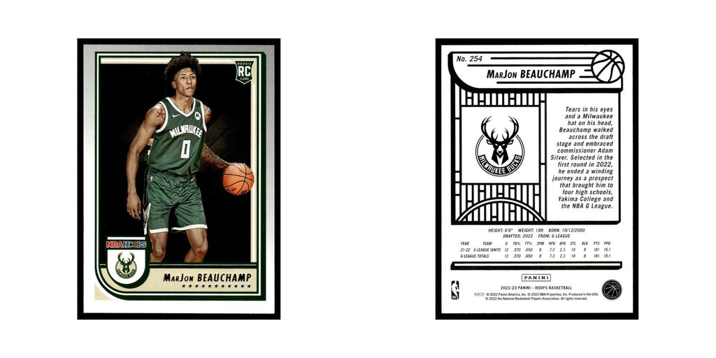MarJon Beauchamp Rookie 2022 NBA Hoops #254 Milwaukee Bucks Basketball Card NM