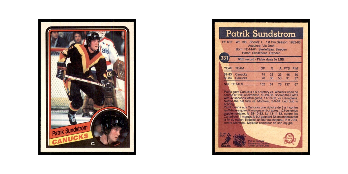1984 O-Pee-Chee Patrik Sundstrom Vancouver Canucks #331