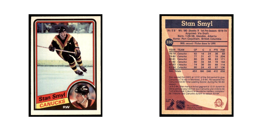 1984 O-Pee-Chee Stan Smyl Vancouver Canucks #330