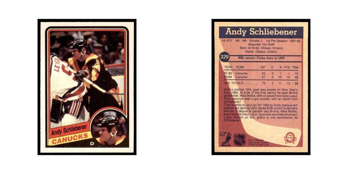 1984 O-Pee-Chee Andy Schliebener RC Vancouver Canucks #329