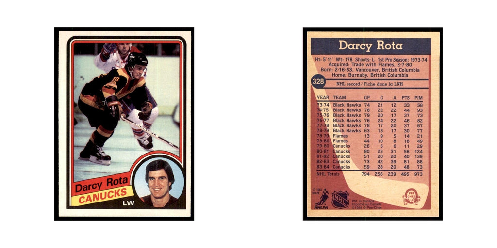 1984 O-Pee-Chee Darcy Rota Vancouver Canucks #328