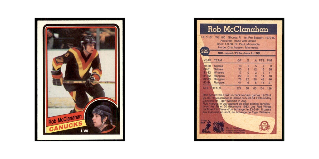 1984 O-Pee-Chee Rob McClanahan Vancouver Canucks #325