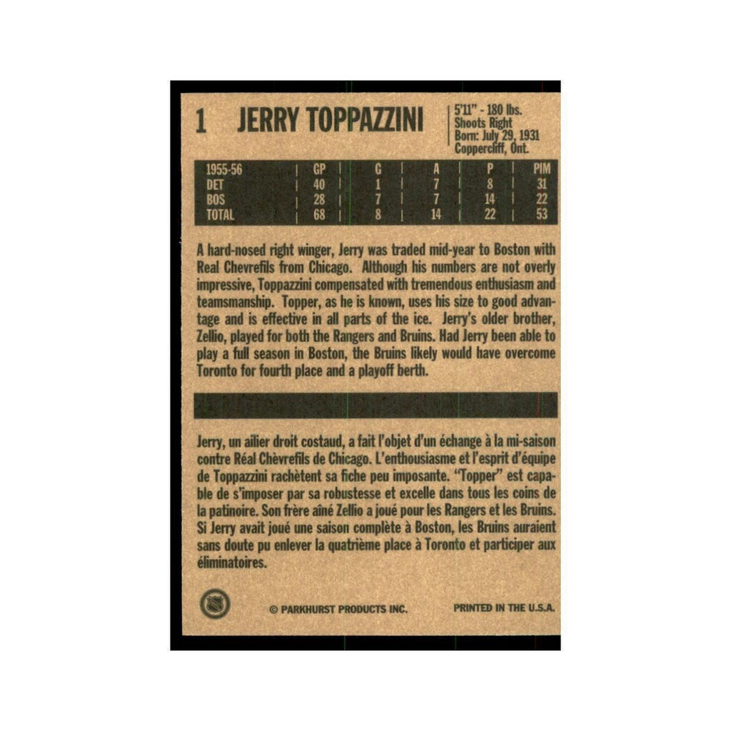 1994 Parkhurst Missing Link 1956-57 Jerry Toppazzini Boston Bruins #1
