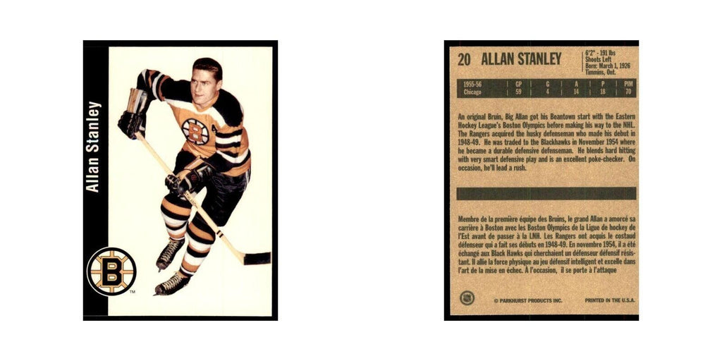 1994 Parkhurst Missing Link 1956-57 Allan Stanley RC Boston Bruins #20