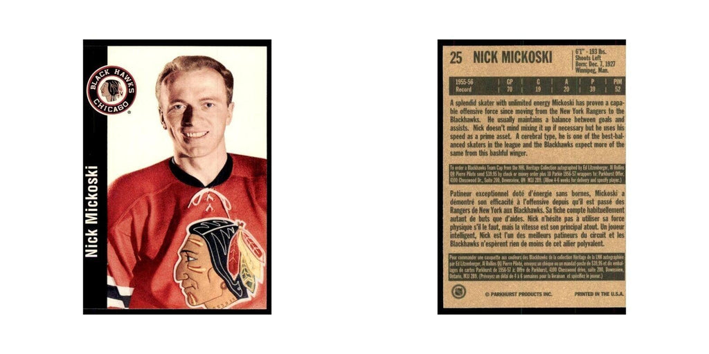 1994 Parkhurst Missing Link 1956-57 Nick Mickoski Chicago Blackhawks #25
