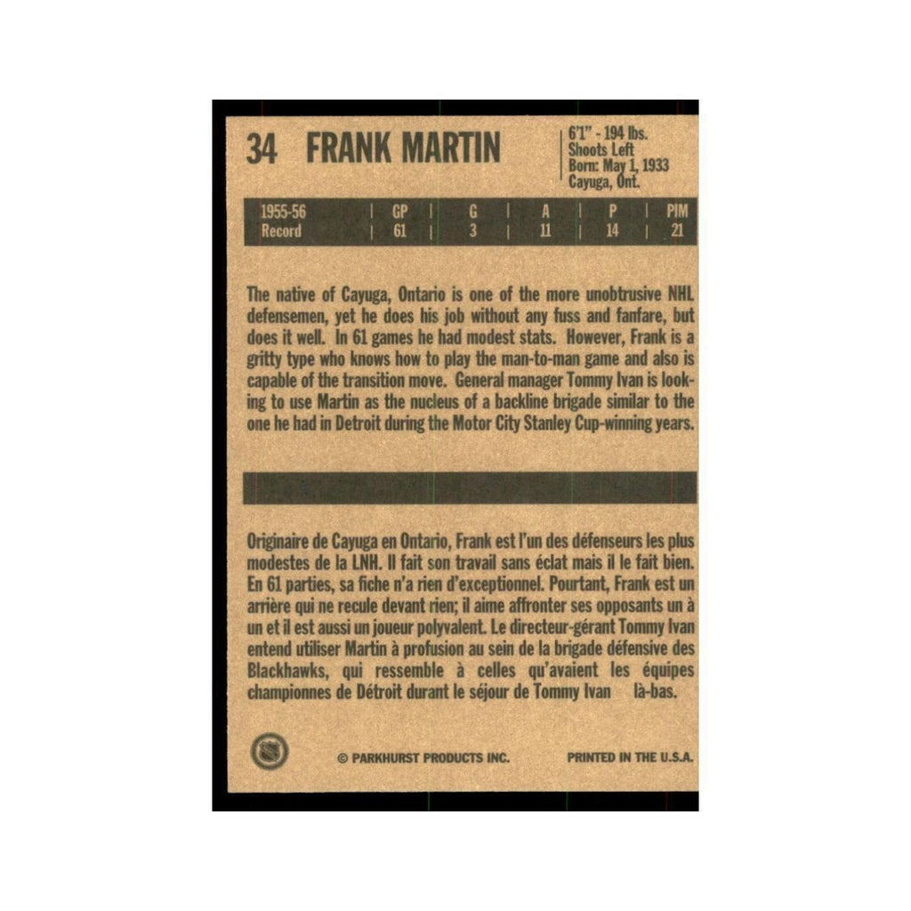 1994 Parkhurst Missing Link 1956-57 Frank Martin Chicago Blackhawks #34
