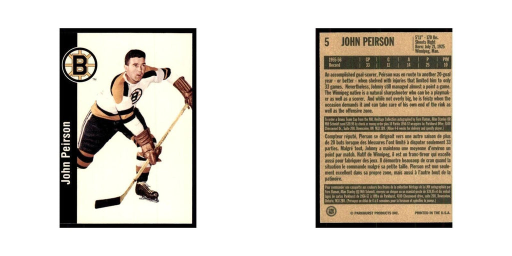 1994 Parkhurst Missing Link 1956-57 Johnny Peirson Boston Bruins #5