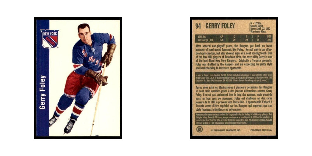 1994 Parkhurst Missing Link 1956-57 Gerry Foley New York Rangers #94