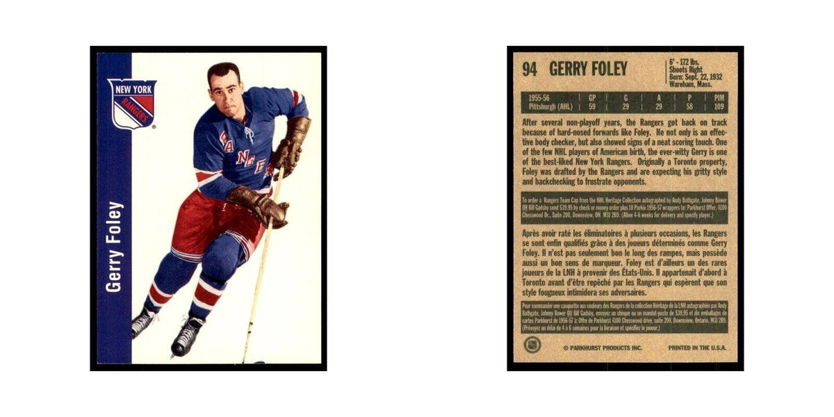 1994 Parkhurst Missing Link 1956-57 Gerry Foley New York Rangers #94