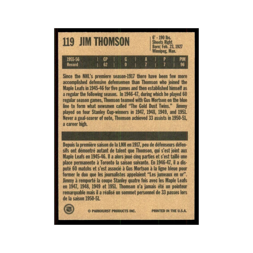 1994 Parkhurst Missing Link 1956-57 Jim Thomson Toronto Maple Leafs #119