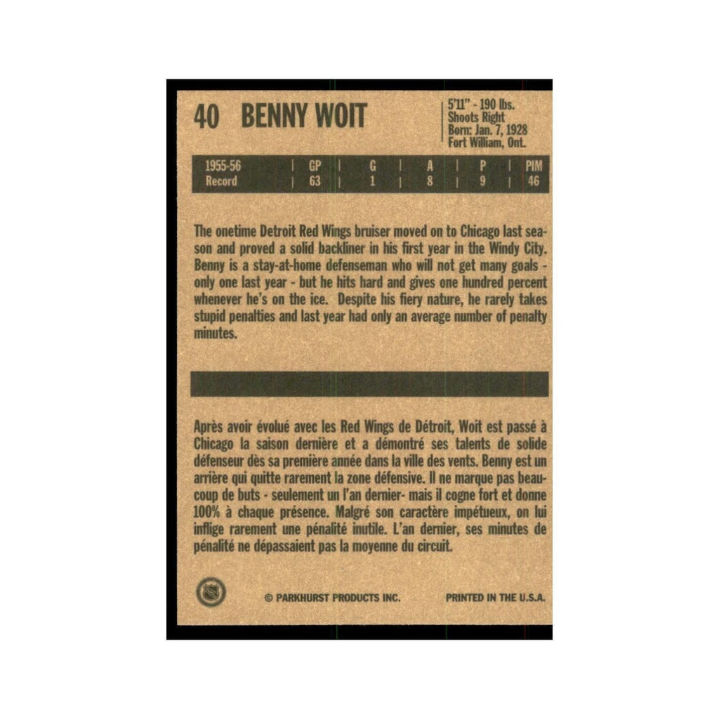 1994 Parkhurst Missing Link 1956-57 Benny Woit Chicago Blackhawks #40
