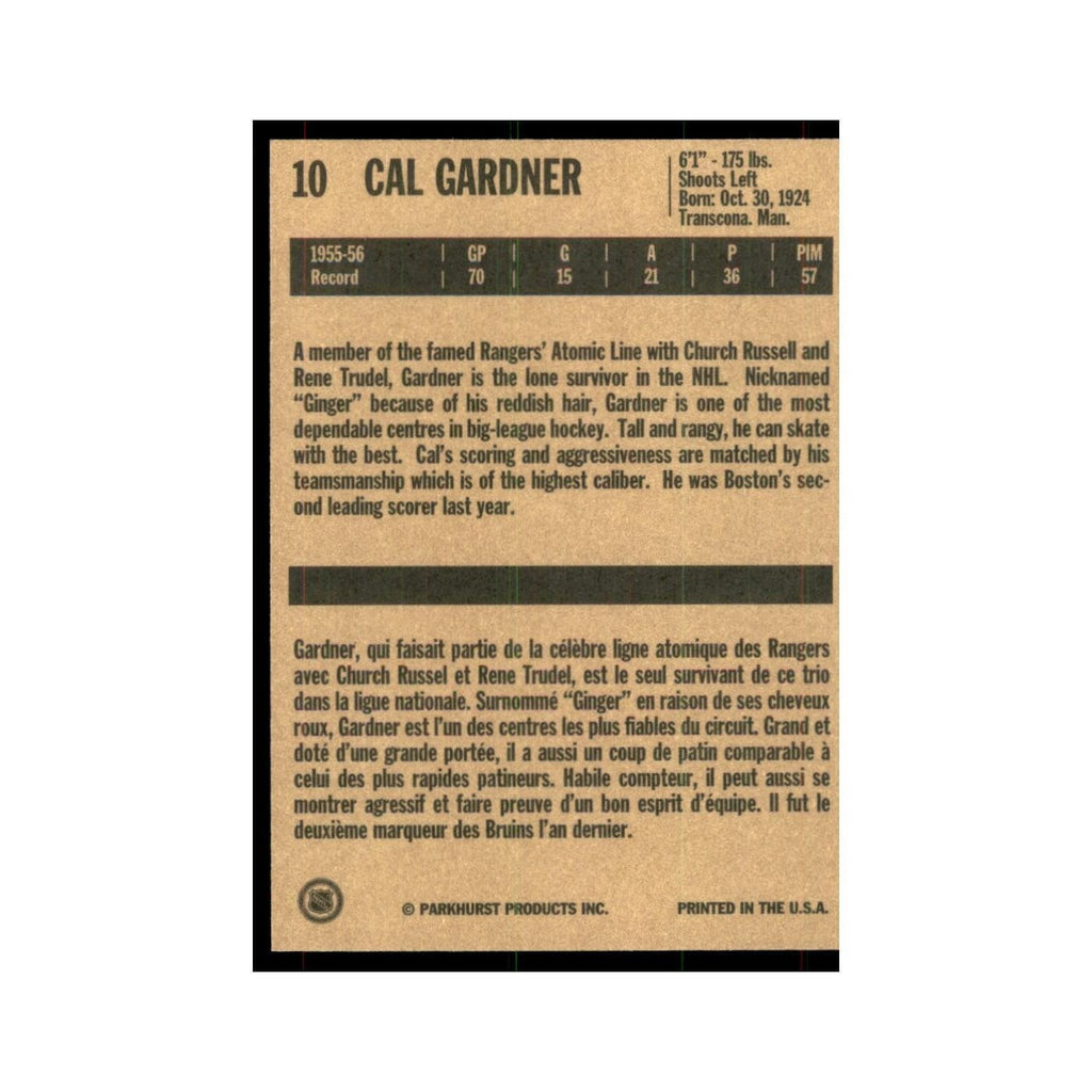 1994 Parkhurst Missing Link 1956-57 Cal Gardner Boston Bruins #10