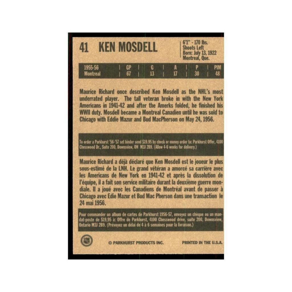 1994 Parkhurst Missing Link 1956-57 Ken Mosdell Chicago Blackhawks #41