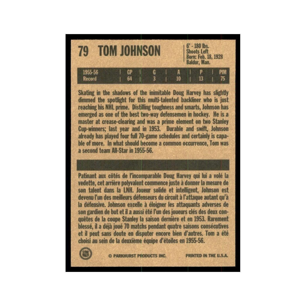 1994 Parkhurst Missing Link 1956-57 Tom Johnson Montreal Canadiens #79