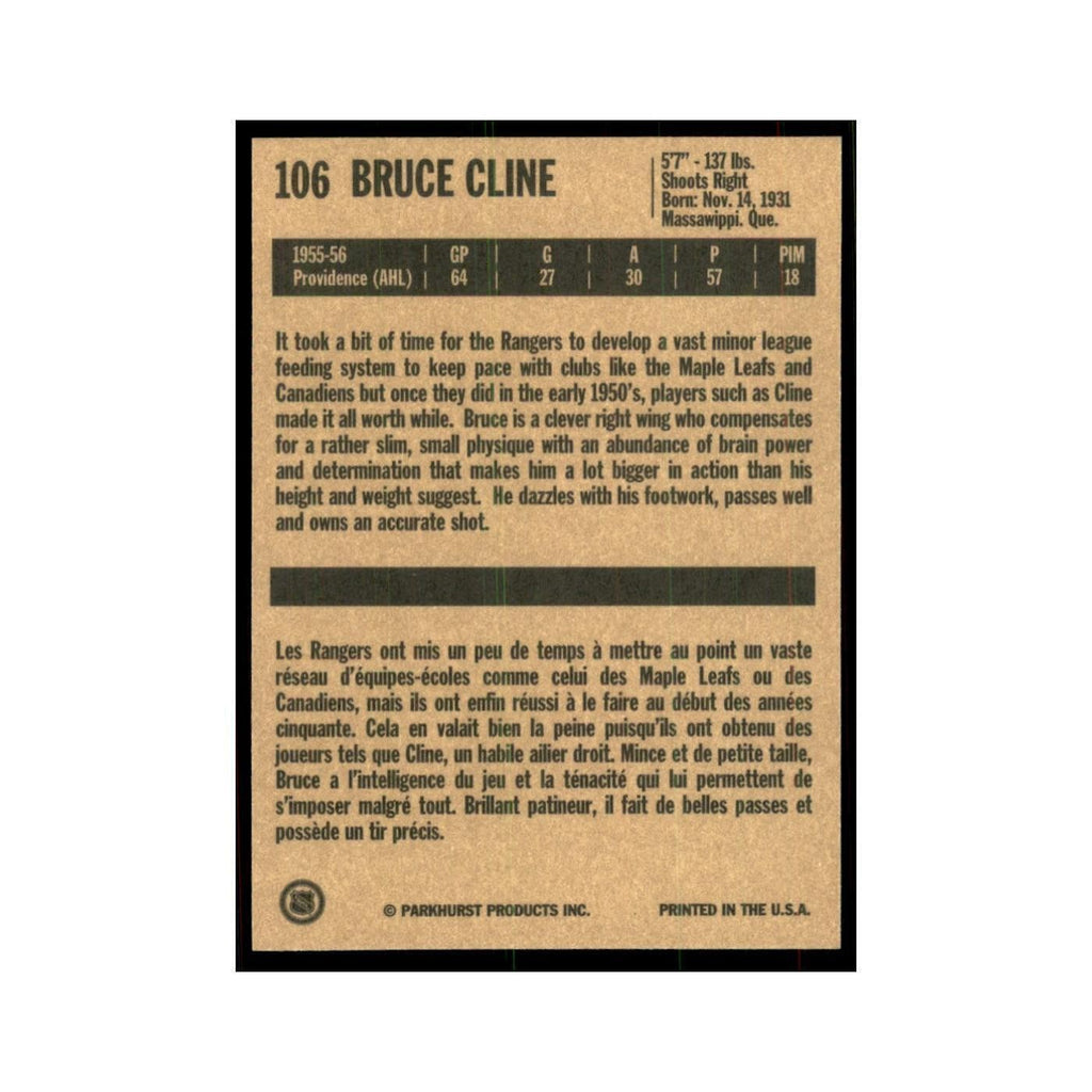 1994 Parkhurst Missing Link 1956-57 Bruce Cline RC New York Rangers #106