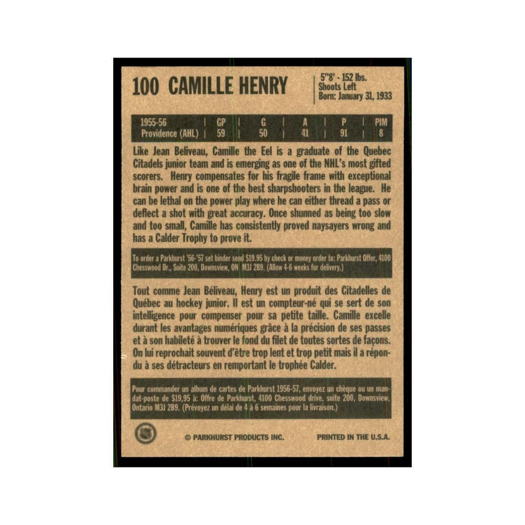 1994 Parkhurst Missing Link 1956-57 Camille Henry New York Rangers #100