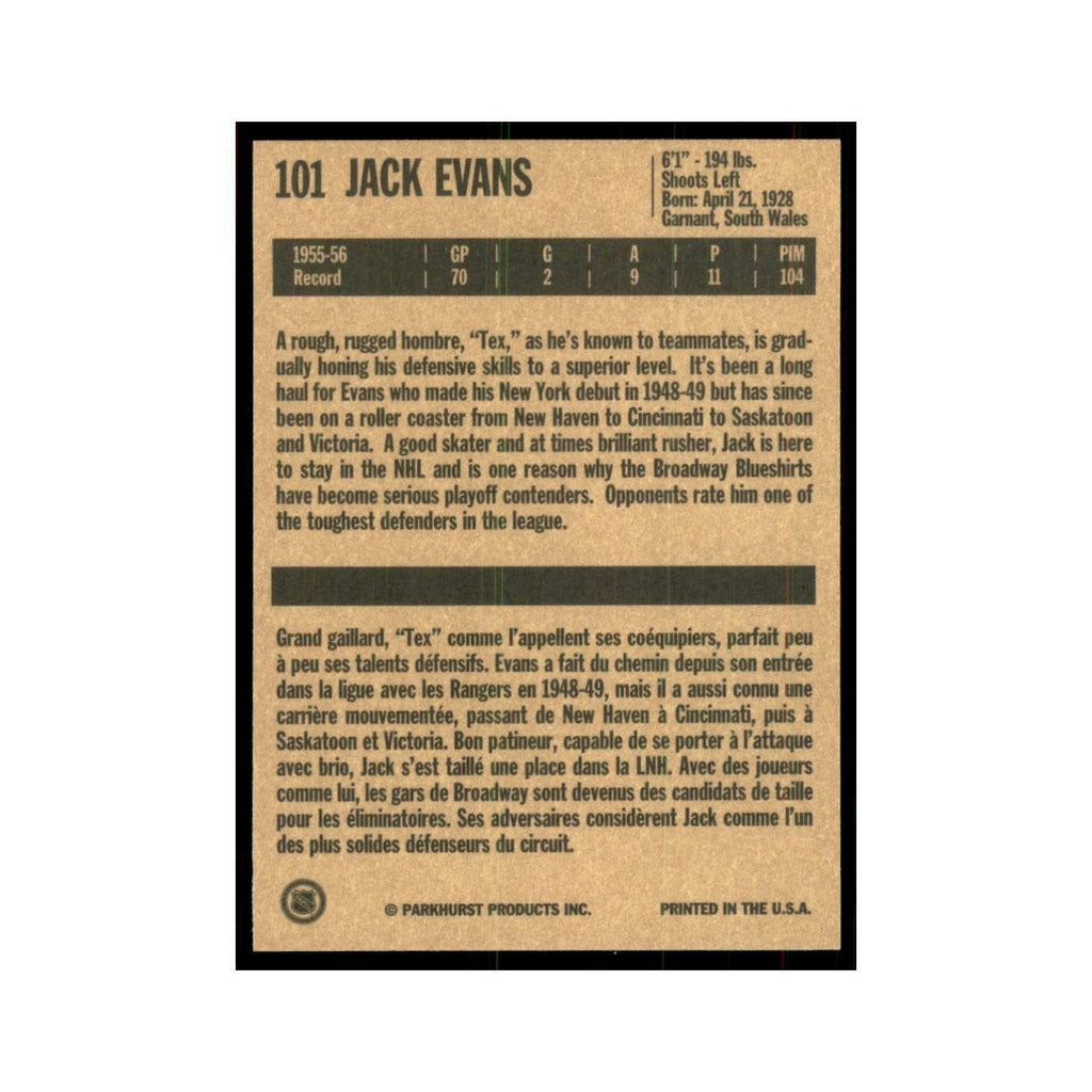 1994 Parkhurst Missing Link 1956-57 Jack Evans New York Rangers #101