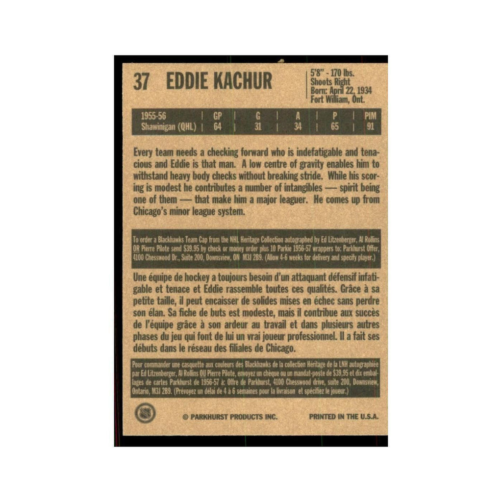 1994 Parkhurst Missing Link 1956-57 Eddie Kachur RC Chicago Blackhawks #37