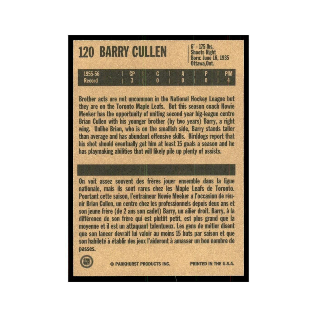 1994 Parkhurst Missing Link 1956-57 Barry Cullen Toronto Maple Leafs #120
