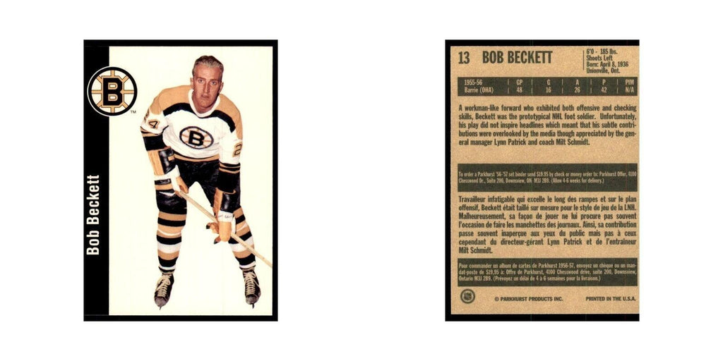 1994 Parkhurst Missing Link 1956-57 Bob Beckett RC Boston Bruins #13