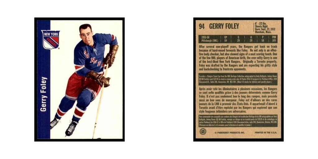 1994 Parkhurst Missing Link 1956-57 Gerry Foley New York Rangers #94