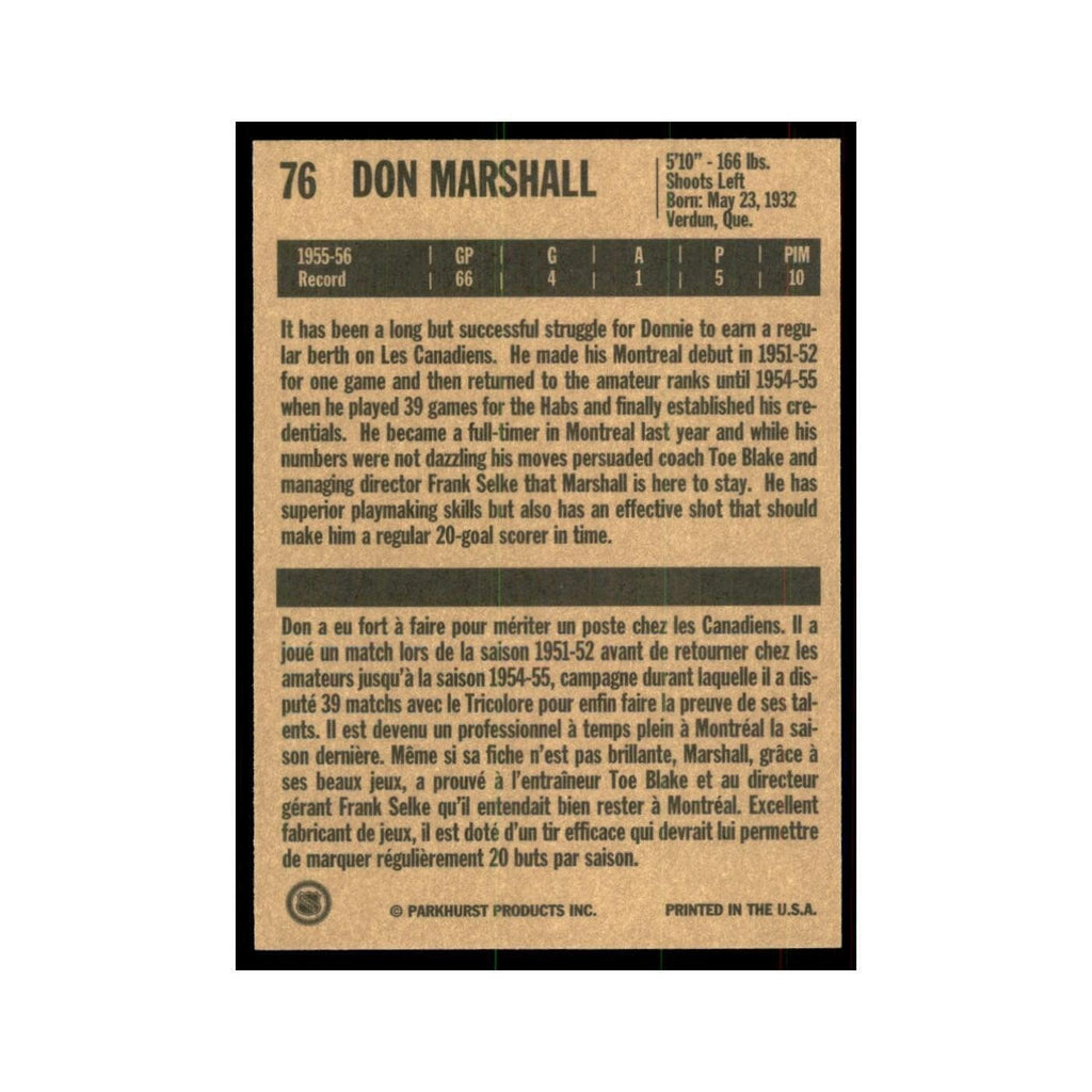 1994 Parkhurst Missing Link 1956-57 Don Marshall Montreal Canadiens #76