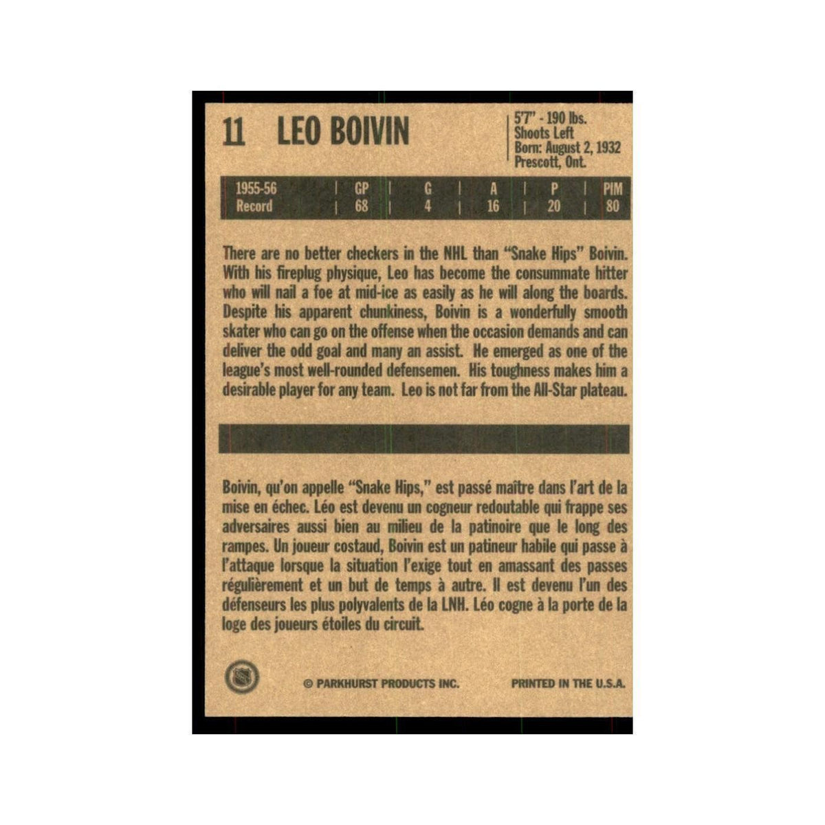 1994 Parkhurst Missing Link 1956-57 Leo Boivin Boston Bruins #11