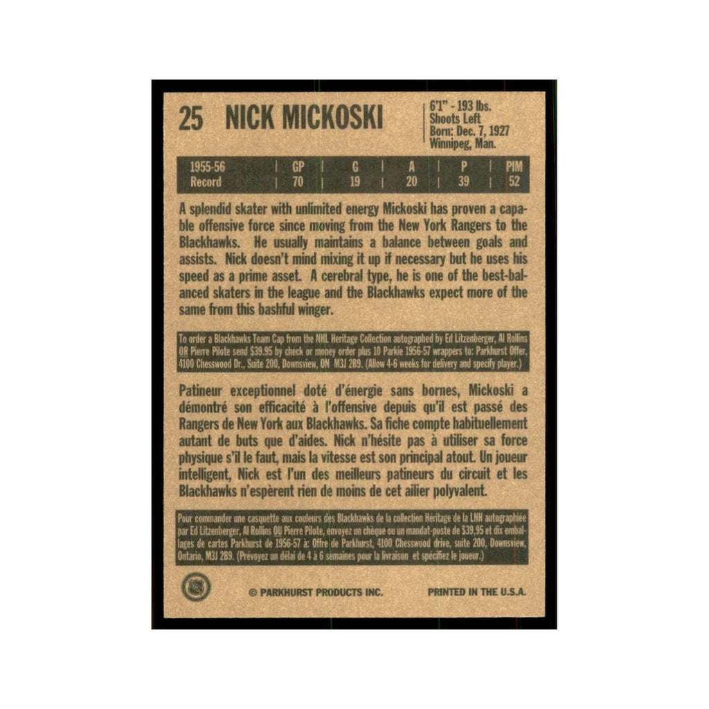 1994 Parkhurst Missing Link Nick Mickoski Chicago Blackhawks #25