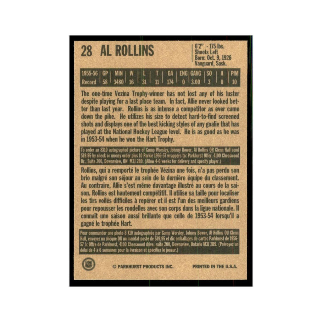 1994 Parkhurst Missing Link Al Rollins Chicago Blackhawks #28
