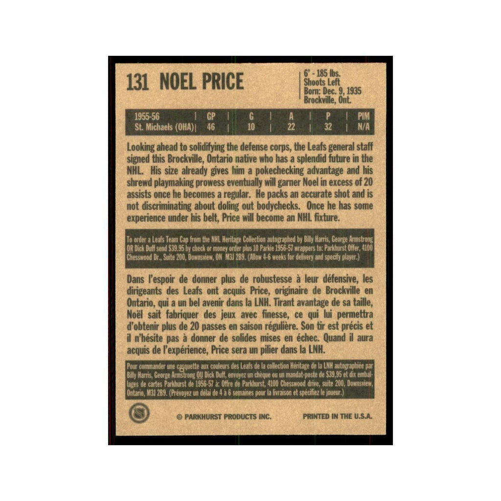 1994 Parkhurst Missing Link Noel Price Toronto Maple Leafs #131