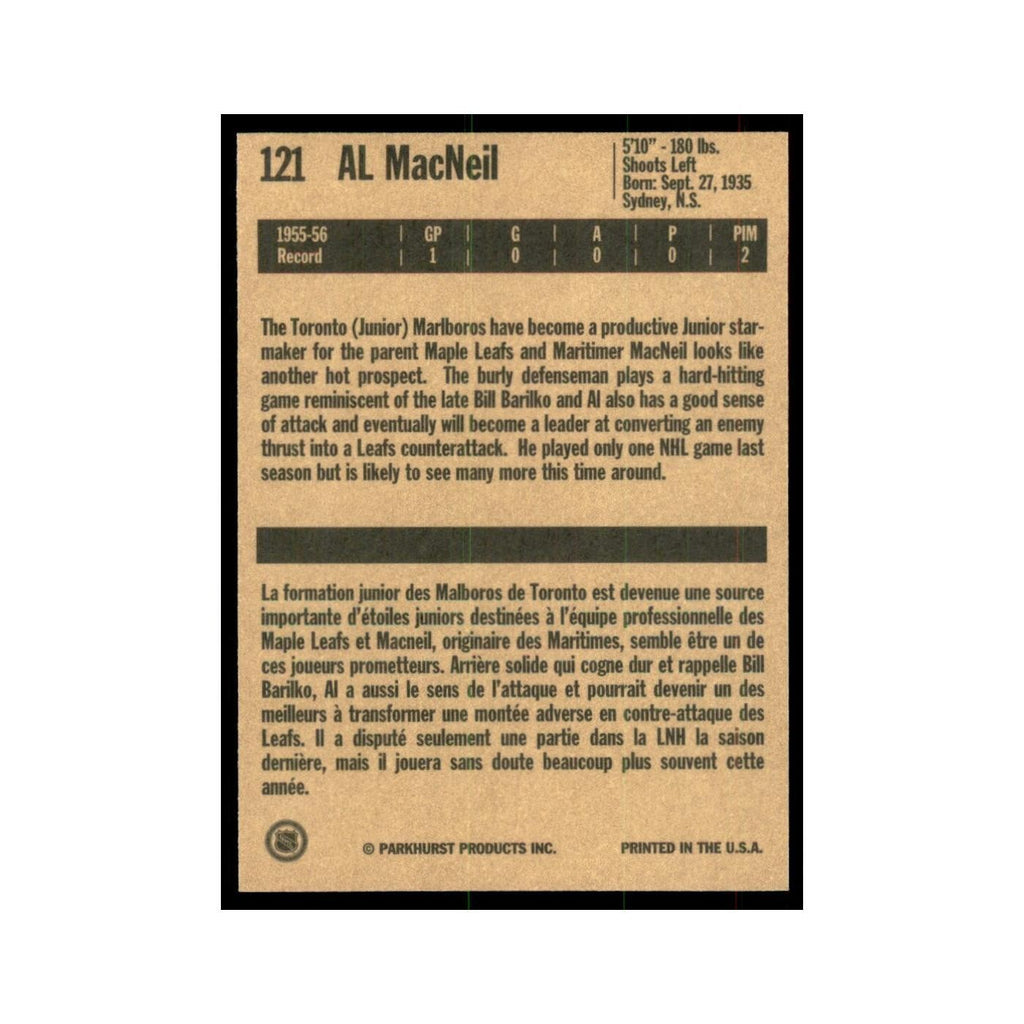 1994 Parkhurst Missing Link Al MacNeil Toronto Maple Leafs #121