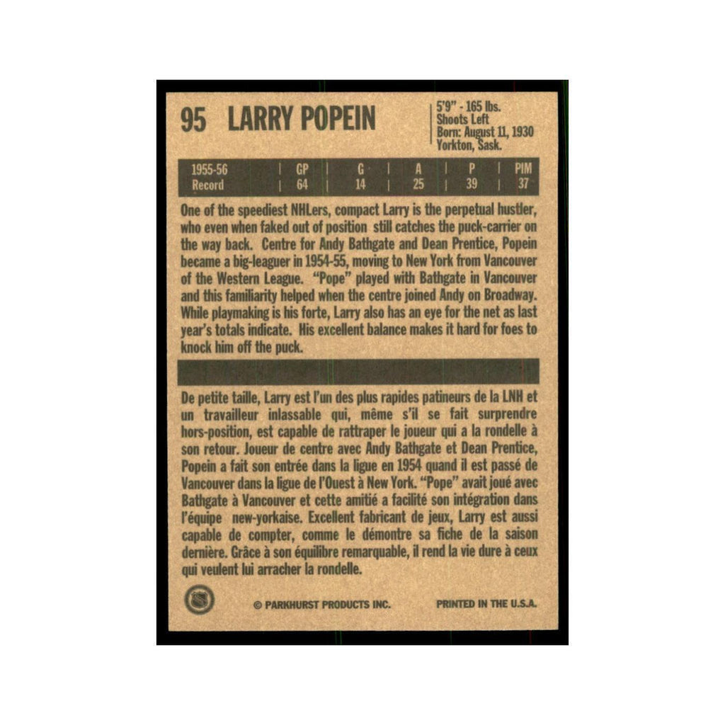 1994 Parkhurst Missing Link Larry Popein New York Rangers #95