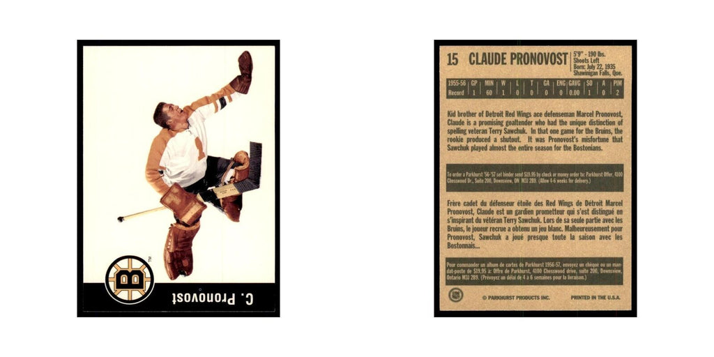1994 Parkhurst Missing Link Claude Pronovost Boston Bruins #15
