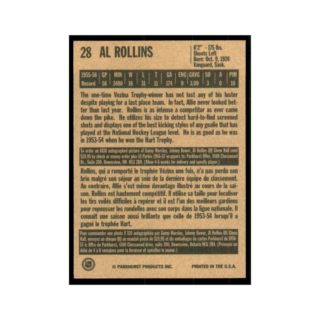 1994 Parkhurst Missing Link Al Rollins Chicago Blackhawks #28