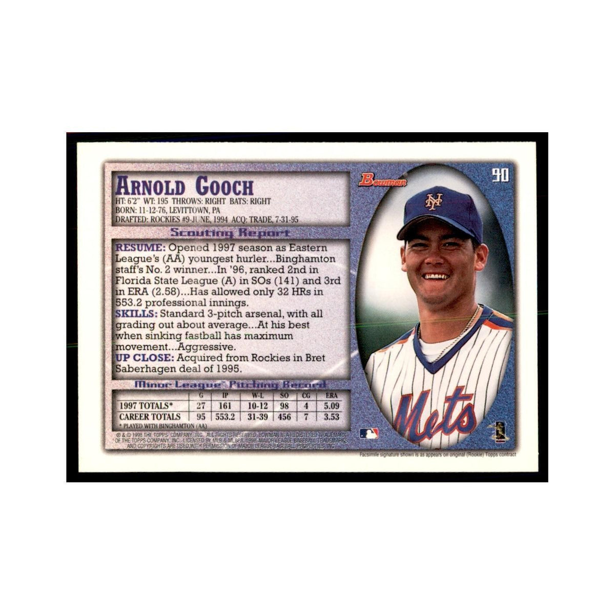 1998 Bowman Arnold Gooch Baseball Cards #90