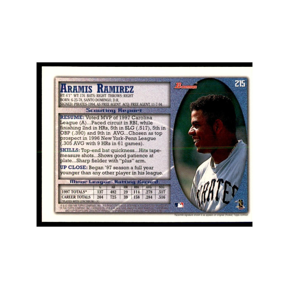 1998 Bowman Aramis Ramirez Baseball Cards #215