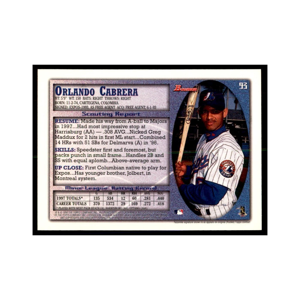 1998 Bowman Orlando Cabrera Baseball Cards #93