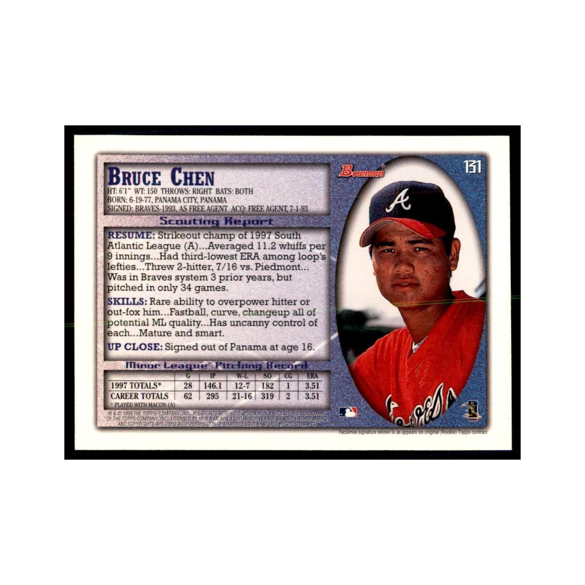 1998 Bowman Bruce Chen Baseball Cards #131