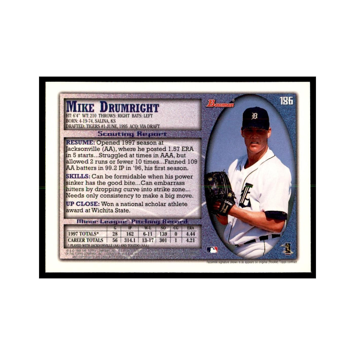 1998 Bowman Mike Drumright Baseball Cards #186