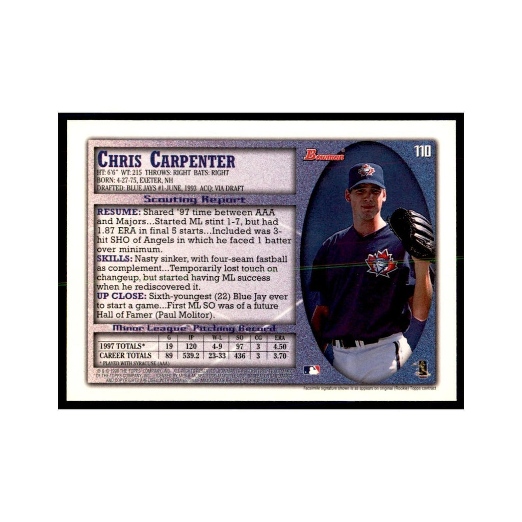 1998 Bowman Chris Carpenter Baseball Cards #110