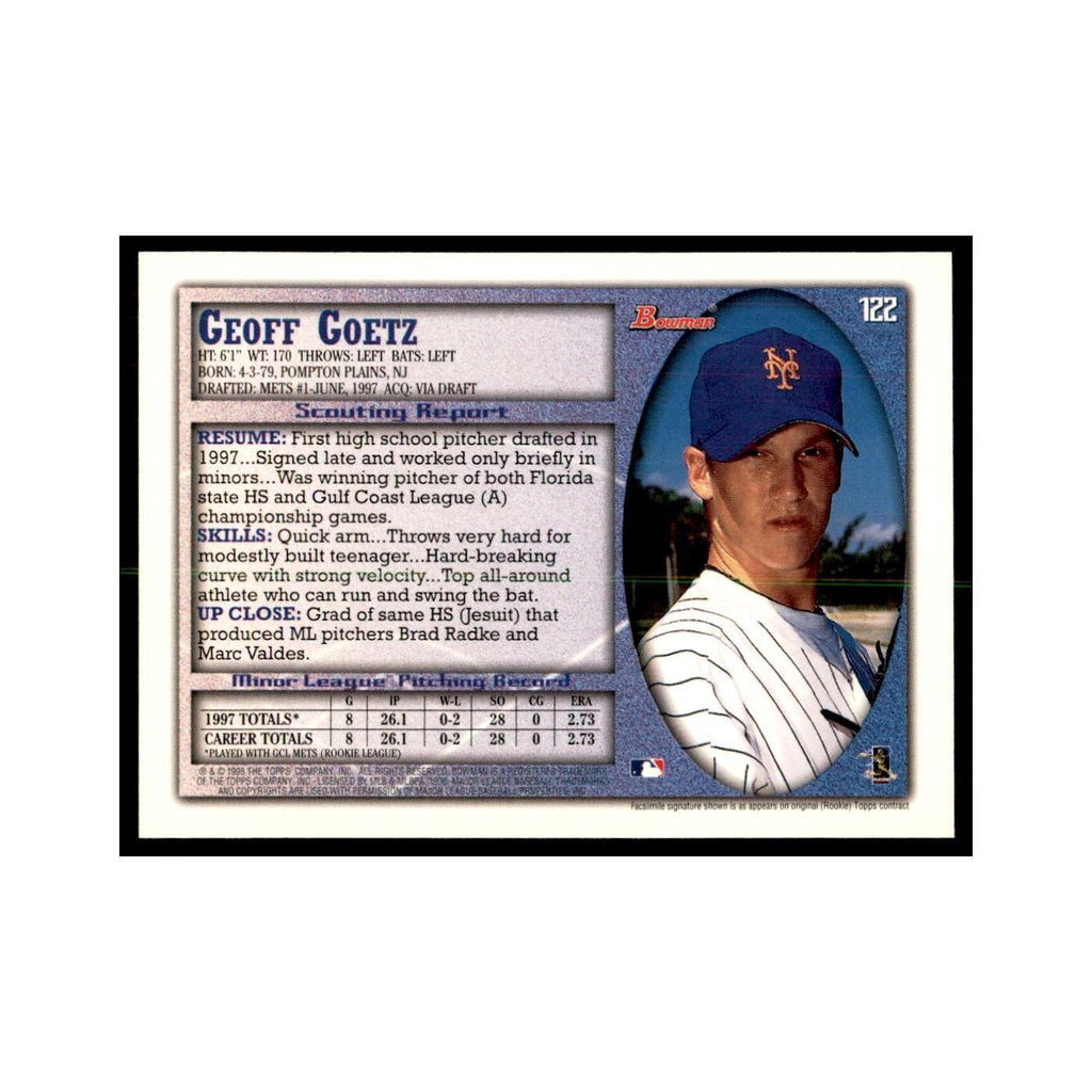 1998 Bowman Geoff Goetz Baseball Cards #122