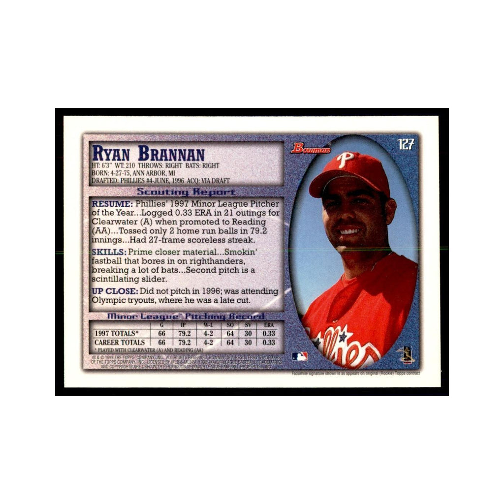 1998 Bowman Ryan Brannan Baseball Cards #127