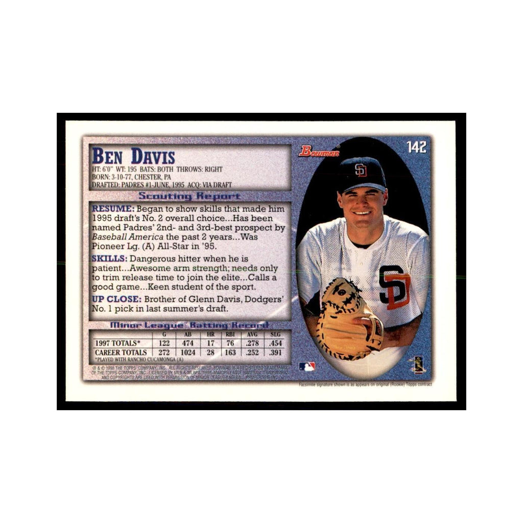 1998 Bowman Ben Davis Baseball Cards #142