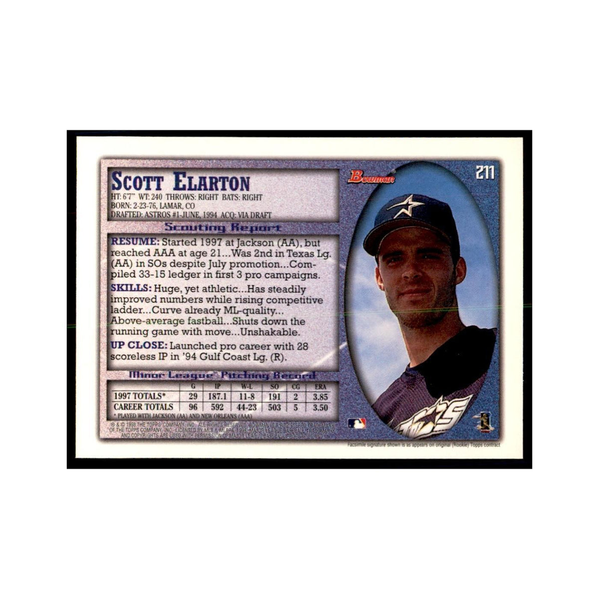 1998 Bowman Scott Elarton Baseball Cards #211