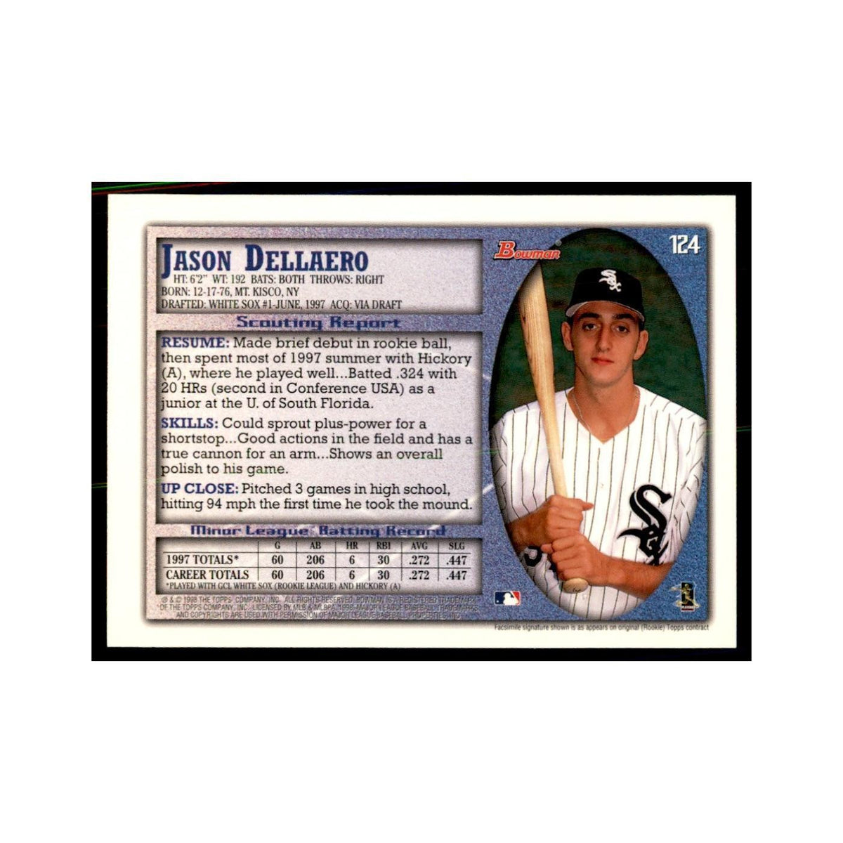 1998 Bowman Jason Dellaero Baseball Cards #124