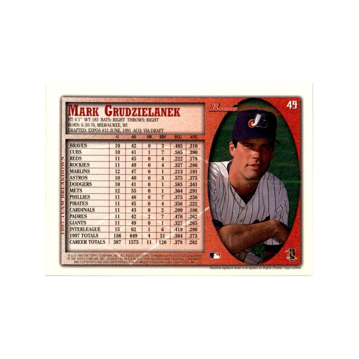 1998 Bowman Mark Grudzielanek Baseball Cards #49