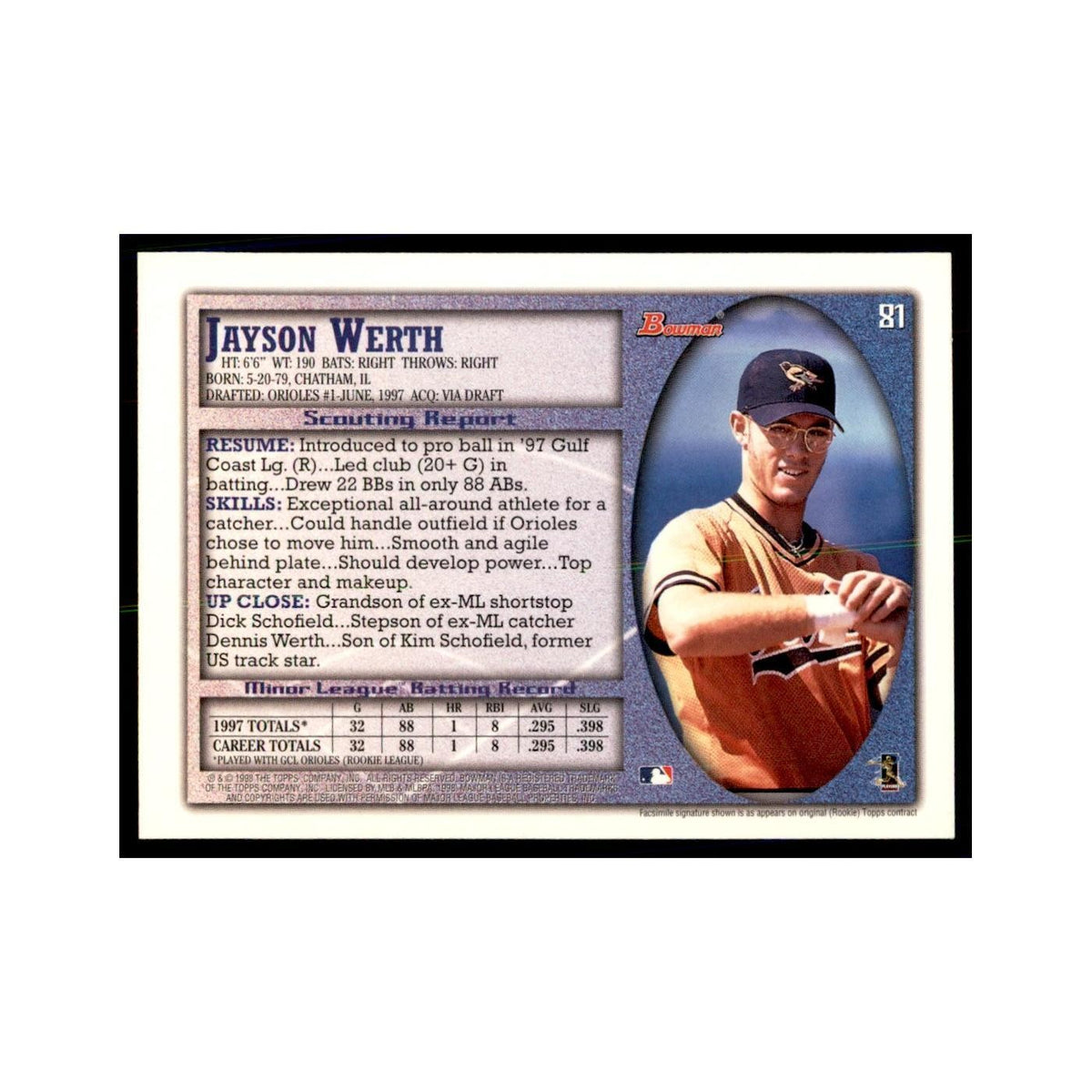 1998 Bowman Jayson Werth Baseball Cards #81